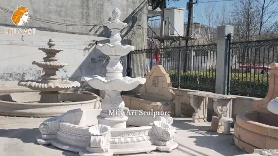 Decoración de ornamentos de jardín Proveedor de China Fábrica personalizada Decoración al aire libre Naturaleza Piedra Caballo de agua Fuente de mármol blanco para la venta